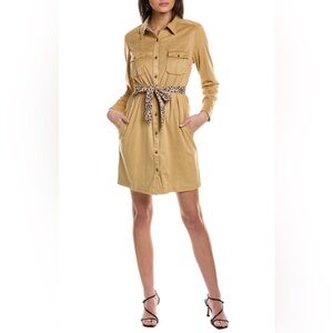 Tommy Bahama Salina Sands L/S Faux Suede Shirt Dress Leopard  Print Sz Small Tan